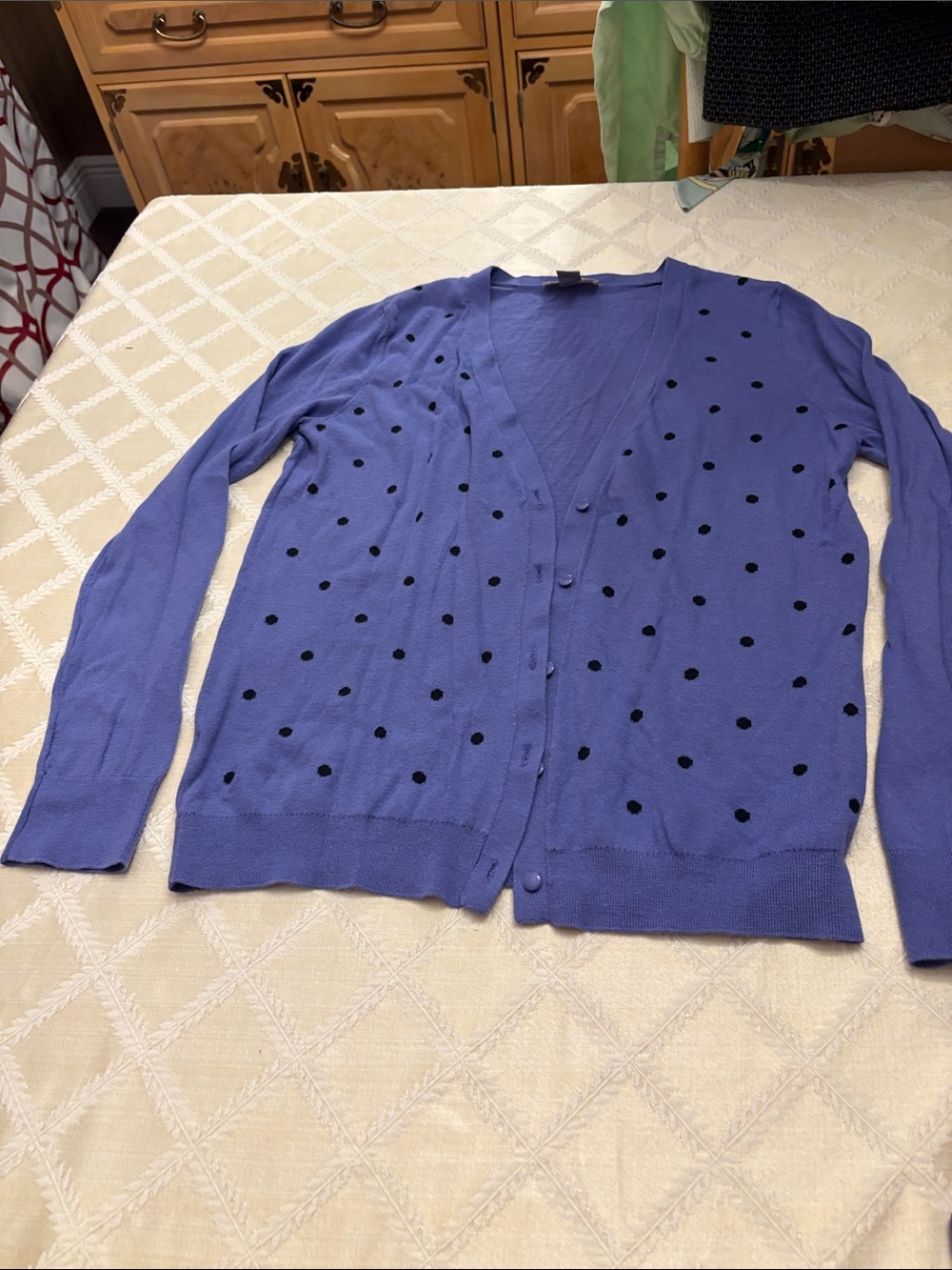 LOFT Lavender V-Neck Polka Dot Button Cardigan